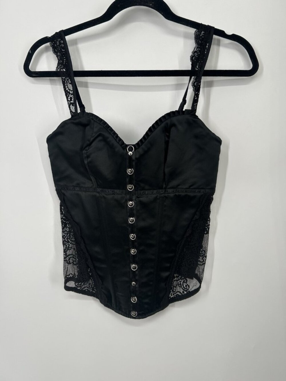 Fredericks of Hollywood Black Halter Corset Top Lace Up 34 Victorian Goth App M